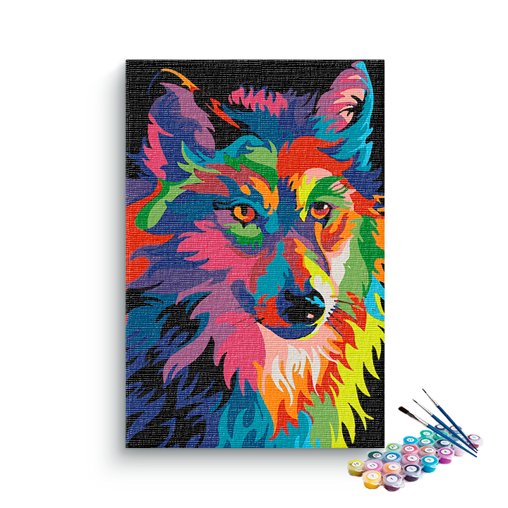 Wolf face abstract colorful PBN kit