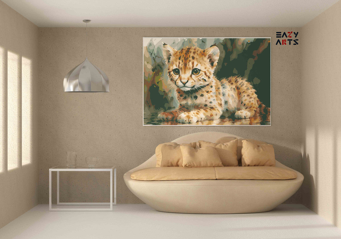 DIY Paint by numbers kit - Cute Baby Jaguar Sitting Paint by Numbers Kit