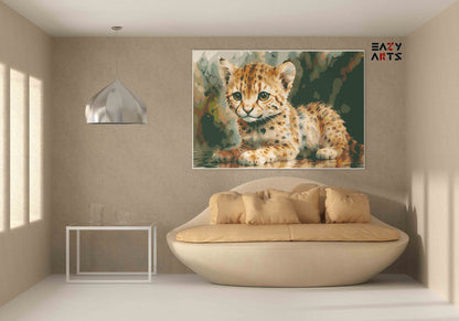 DIY Paint by numbers kit - Cute Baby Jaguar Sitting Paint by Numbers Kit
