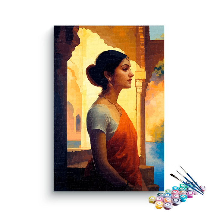 DIY Painting Kit -Beautiful Indian Girl Paint by Numbers Kit