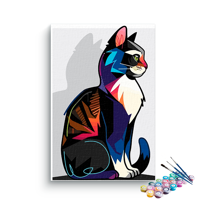 DIY Painting Kit -Cat sitting colorful Paint by Numbers Kit