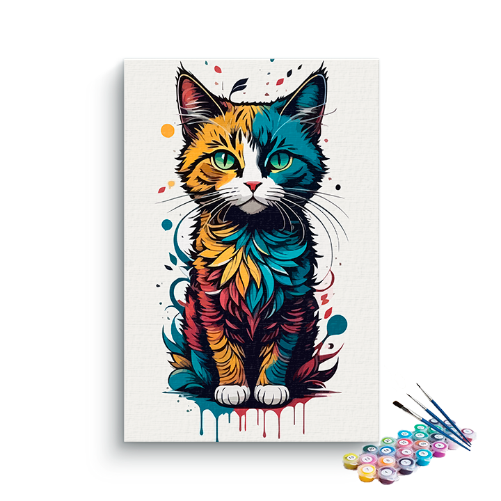 DIY Painting Kit -Colorful Cat sitting Paint by Numbers Kit