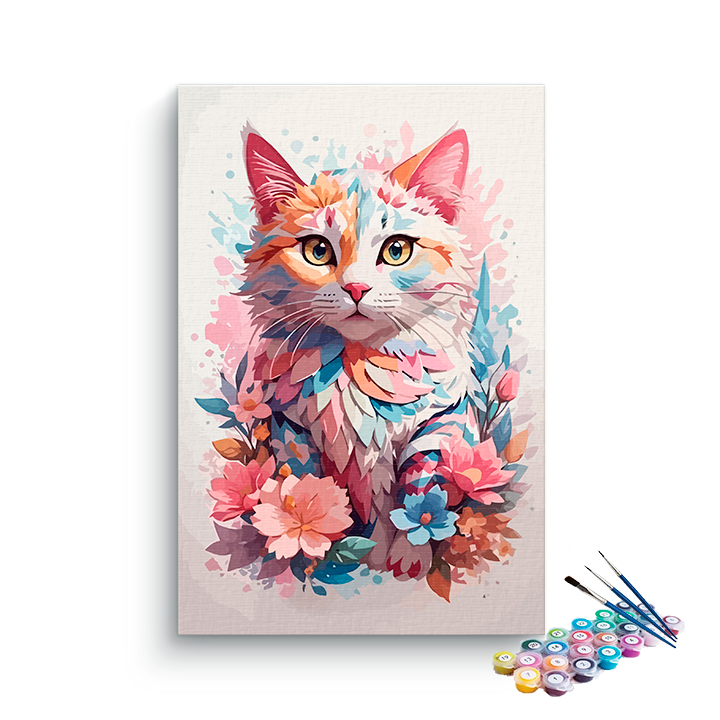 DIY Painting Kit -Curious Flowery Cat Paint by Numbers Kit