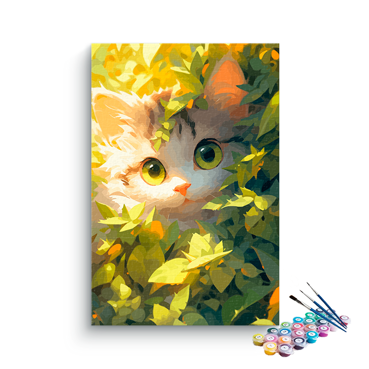 DIY Painting Kit -Kitten in greenery Paint by Numbers Kit
