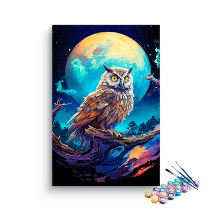 DIY Painting Kit -Owl and Colorful Moon Paint by Numbers Kit
