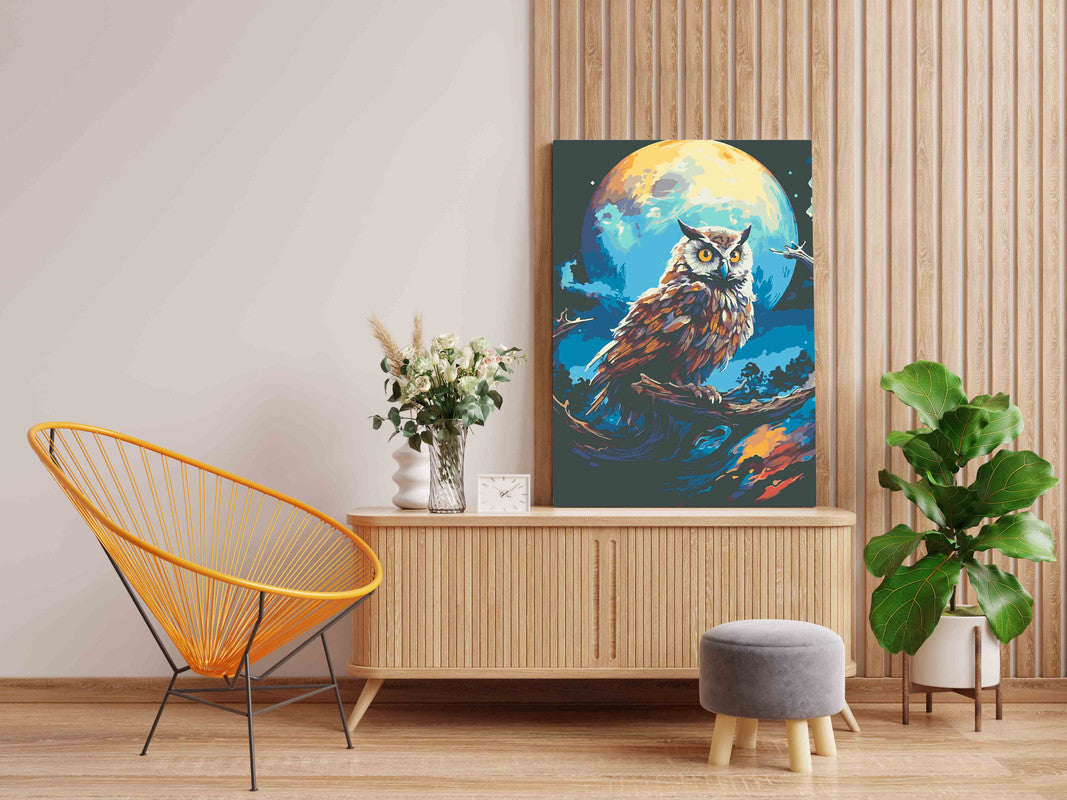 DIY Paint by numbers kit - Owl and Colorful Moon Paint by Numbers Kit