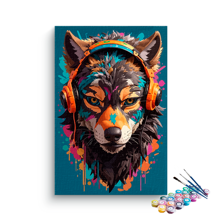 DIY Painting Kit -Wolf listening music Paint by Numbers Kit