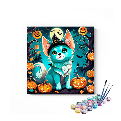 DIY Painting Kit -Blue Halloween Cat Paint by Numbers Kit