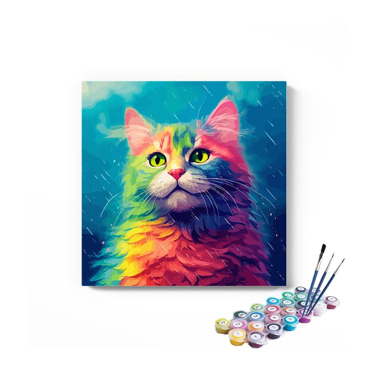 DIY Painting Kit -Colorful Cat Abstract Paint by Numbers Kit