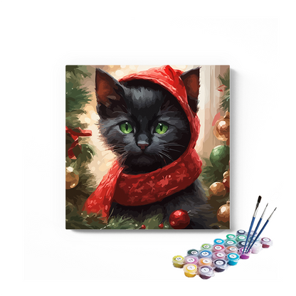 DIY Painting Kit -Cute Black Chrismas Cat Paint by Numbers Kit