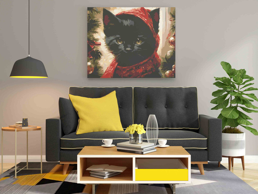DIY Paint by numbers kit - Cute Black Chrismas Cat Paint by Numbers Kit