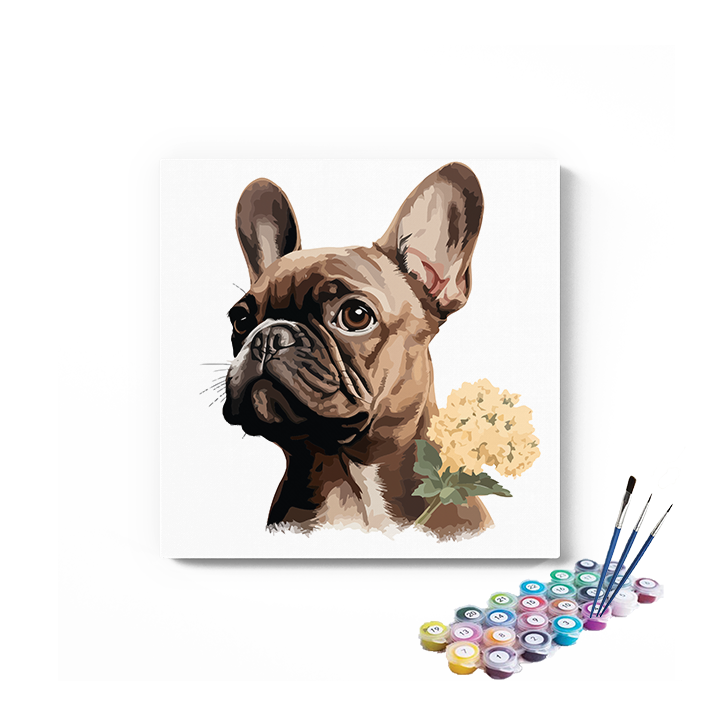DIY Painting Kit -Cute Dog with flowers Paint by Numbers Kit