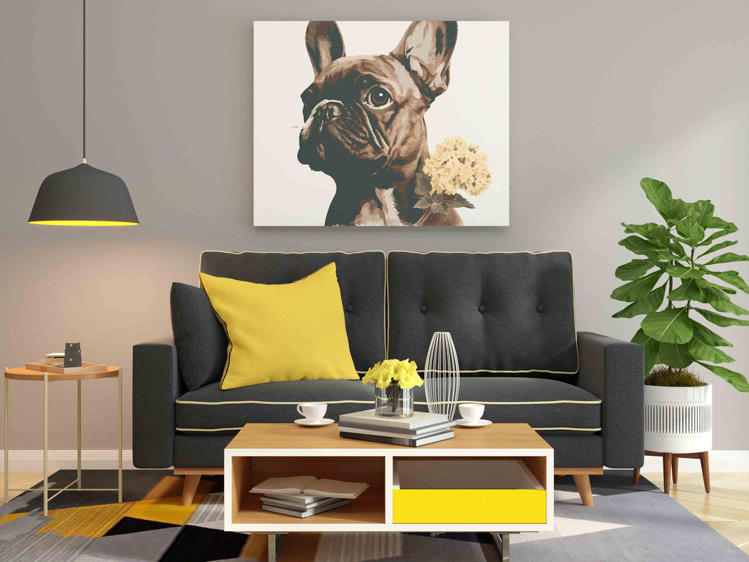 DIY Paint by numbers kit - Cute Dog with flowers Paint by Numbers Kit