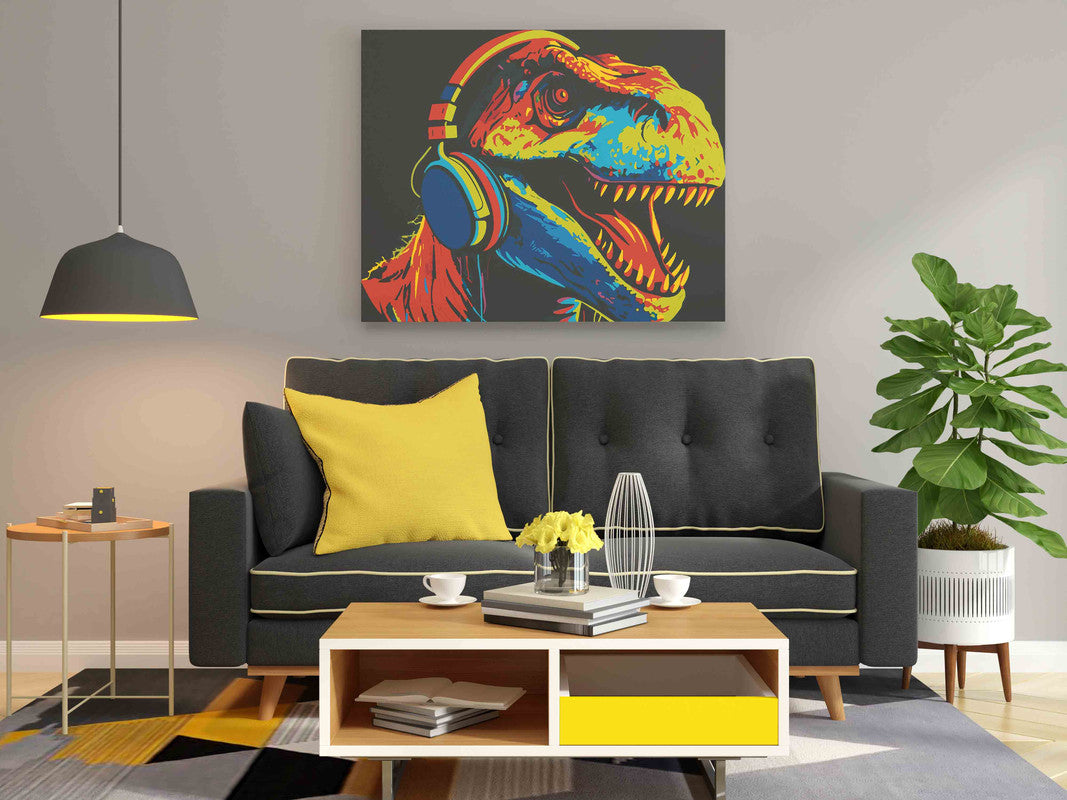 DIY Paint by numbers kit - Dinosaur with Headphones Paint by Numbers Kit