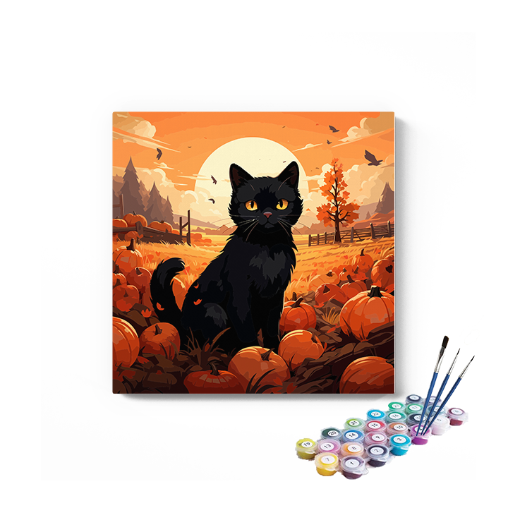 DIY Painting Kit -Halloween Black Cat Paint by Numbers Kit