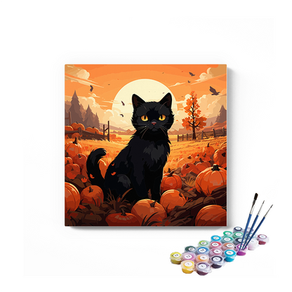 DIY Painting Kit -Halloween Black Cat Paint by Numbers Kit