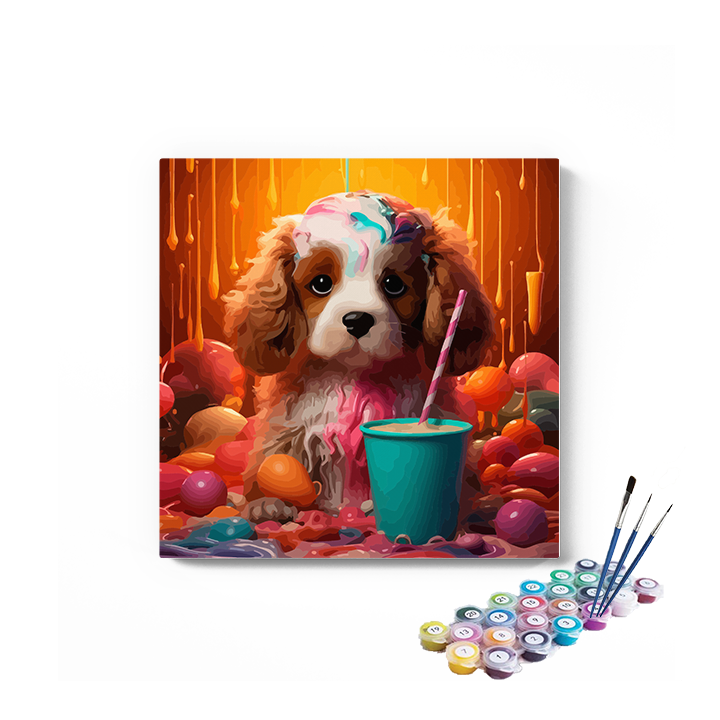 DIY Painting Kit -Puppy drinking juice Paint by Numbers Kit