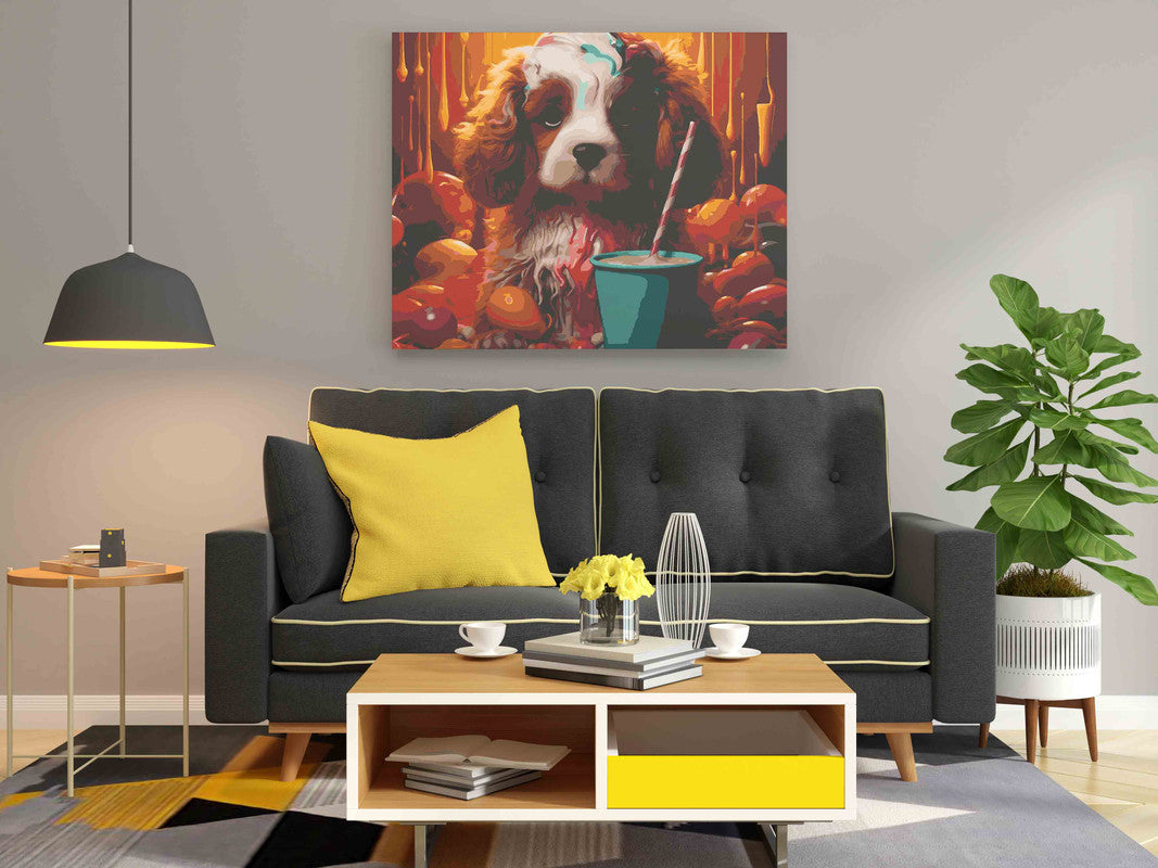 DIY Paint by numbers kit - Puppy drinking juice Paint by Numbers Kit