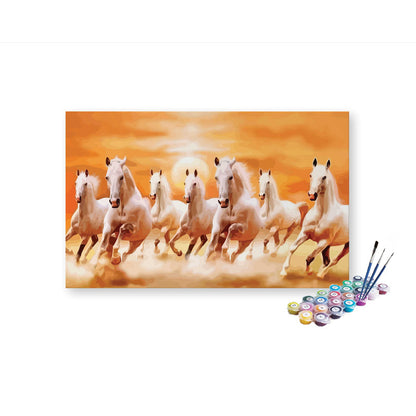 DIY Painting Kit -Seven White Horses Running Paint by Numbers Kit