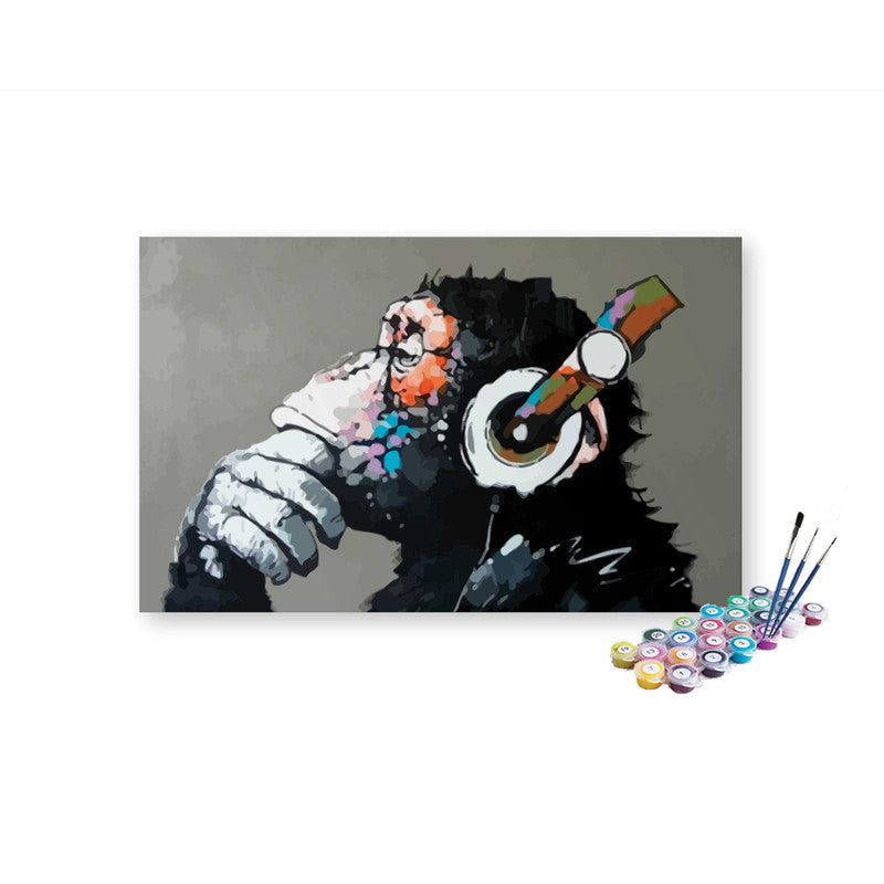 DIY Painting Kit -Thinking Monkey with Headphones Paint by Numbers Kit