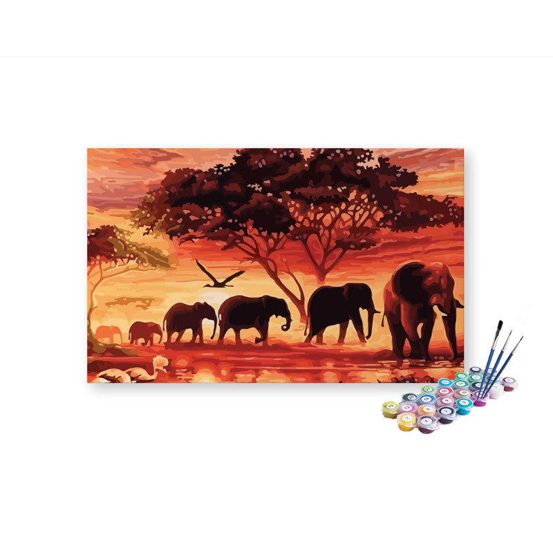 DIY Painting Kit -Elephant Safari Sunset Paint by Numbers Kit