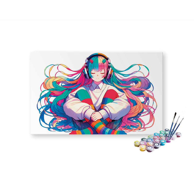 DIY Painting Kit -Dreamy Rainbow Girl Listening to Music Painting Kit