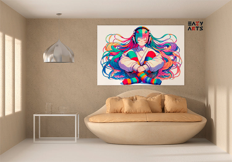 DIY Paint by numbers kit - Dreamy Rainbow Girl Listening to Music Painting Kit