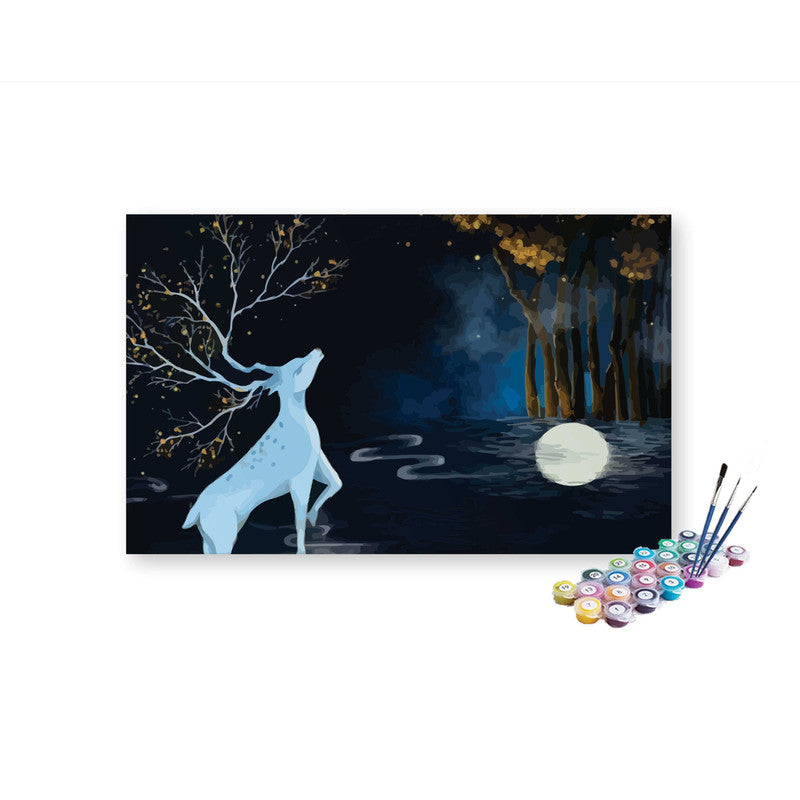 DIY Painting Kit -Mystical Moonlit Deer in Enchanted Forest Painting Kit