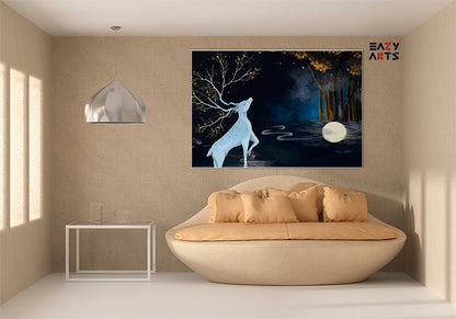 DIY Paint by numbers kit - Mystical Moonlit Deer in Enchanted Forest Painting Kit