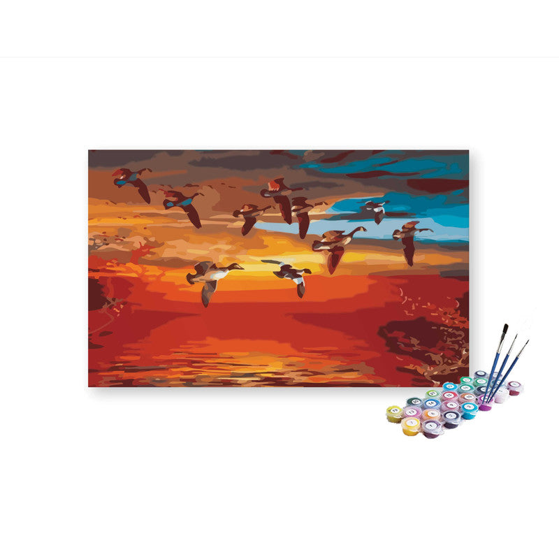 DIY Painting Kit -Flying Geese Over Sunset Lake Painting Kit