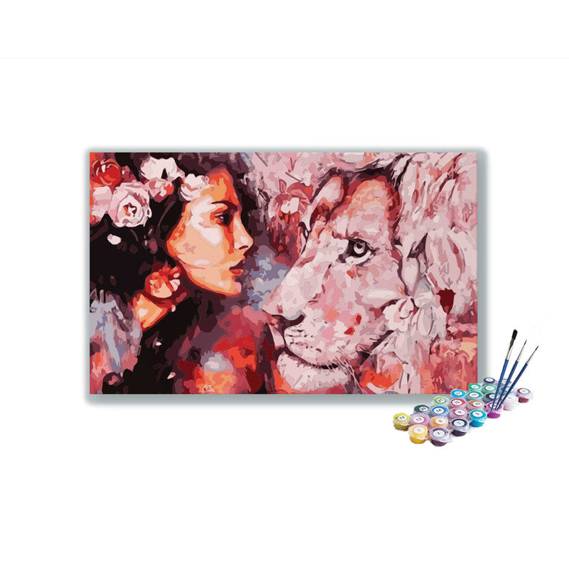 DIY Painting Kit -Woman and Lion A Mystical Paint-by-Number Kit