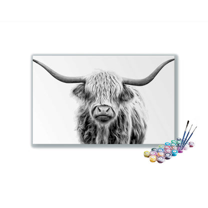 DIY Painting Kit -Majestic Highland Cow A Black and White Paint-by-Number Kit