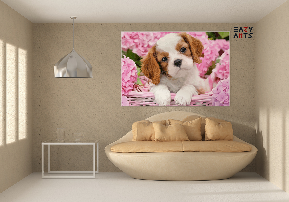 DIY Paint by numbers kit - Puppy in Pink Paint-by-Number Kit