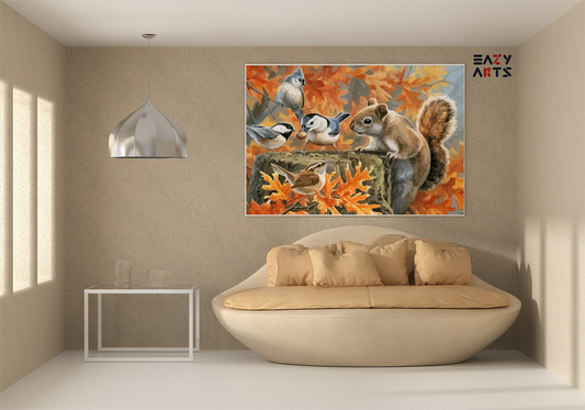 DIY Paint by numbers kit - Autumnal Harmony A Squirrel and Bird Paint-by-Number Kit