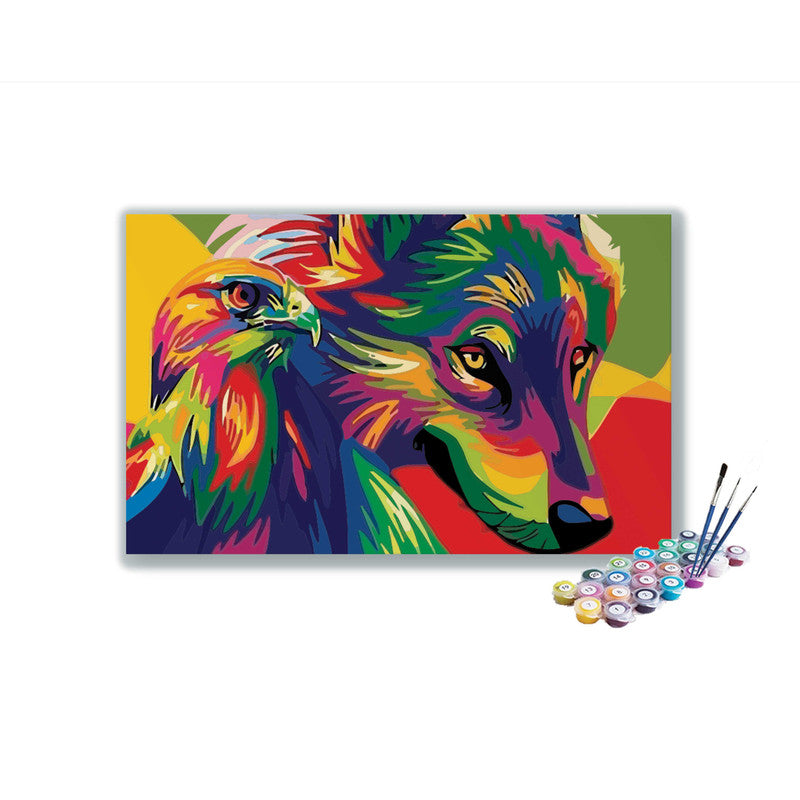 DIY Painting Kit -Vibrant Spirit: Wolf and Eagle Abstract Paint by Number Kit