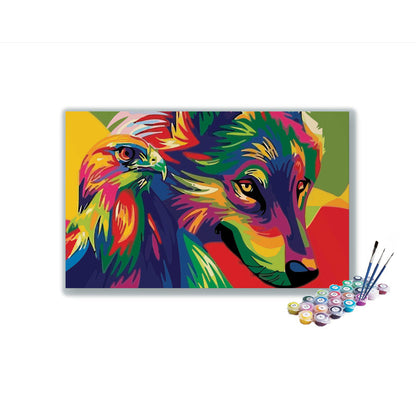 DIY Painting Kit -Vibrant Spirit: Wolf and Eagle Abstract Paint by Number Kit