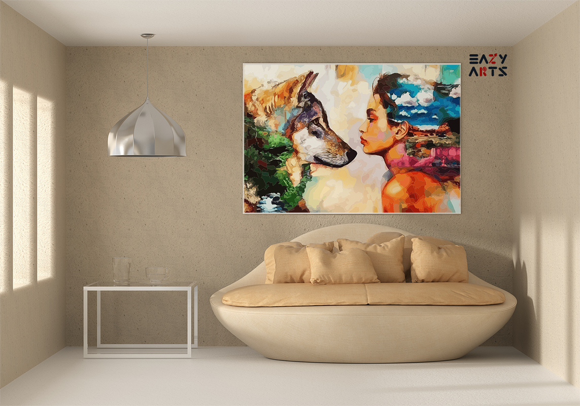 DIY Paint by numbers kit - Nature’s Harmony: Wolf and Woman Fusion Paint by Number Kit
