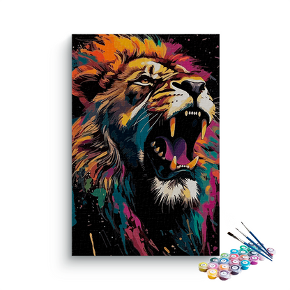 DIY Painting Kit -Fierce Majesty: Roaring Lion Abstract Paint by Number Kit