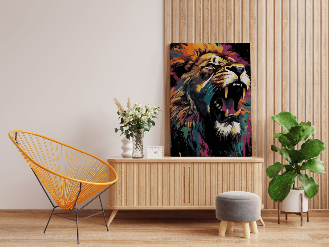 DIY Paint by numbers kit - Fierce Majesty: Roaring Lion Abstract Paint by Number Kit