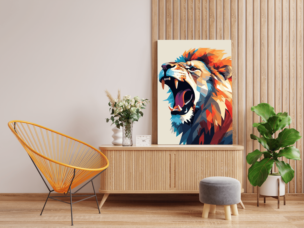 DIY Paint by numbers kit - Abstract Roaring Lion Paint by Number Kit