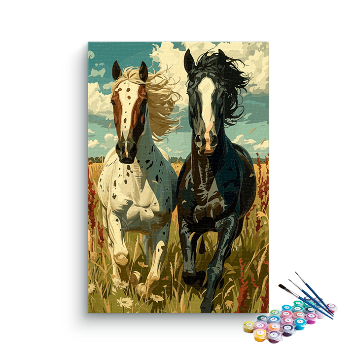 DIY Painting Kit -Galloping Horses in Meadow Paint by Number Kit