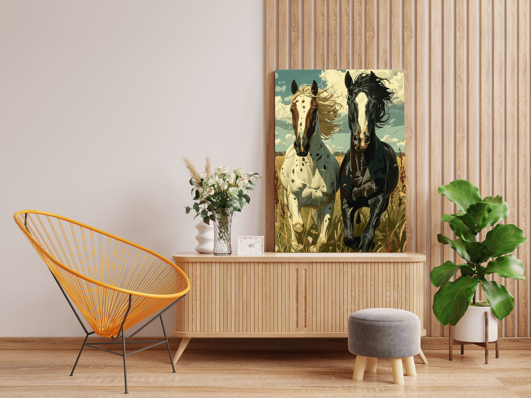 DIY Paint by numbers kit - Galloping Horses in Meadow Paint by Number Kit