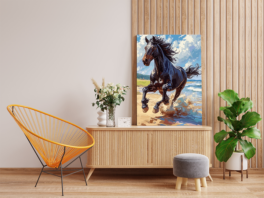 DIY Paint by numbers kit - Galloping Black Stallion Paint by Number Kit