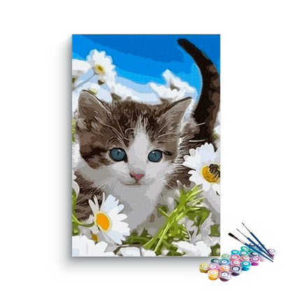 DIY Painting Kit -Kitten in Daisies Paint by Number Kit