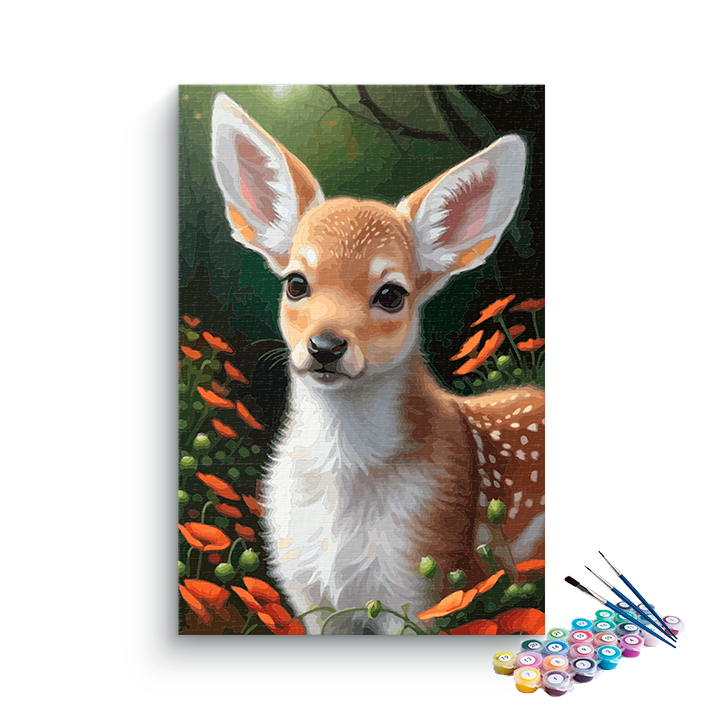 DIY Painting Kit -Adorable Fawn in Flower Meadow Paint by Numbers Kit