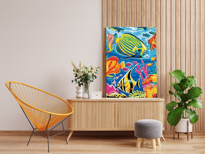 DIY Paint by numbers kit - Colorful Coral Reef Fish Paint by Numbers Kit