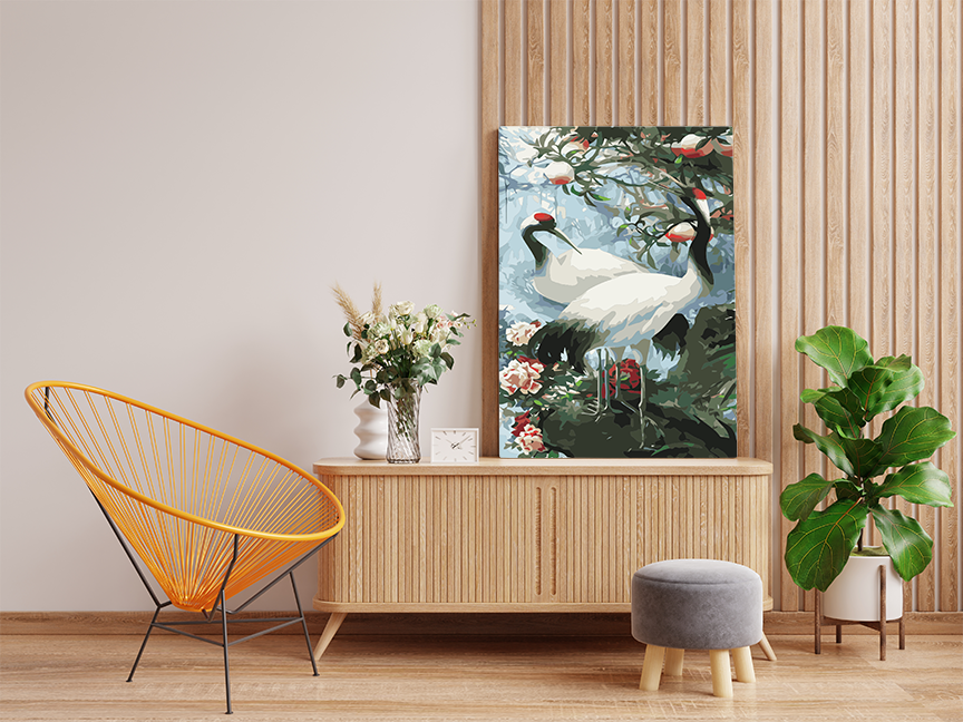 DIY Paint by numbers kit - Serene Cranes Amid Blossoms Paint by Numbers Kit