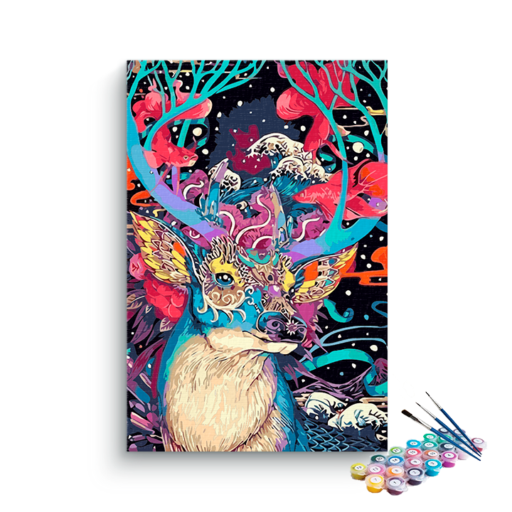 DIY Painting Kit -Vibrant Dreamscape Stag Paint by Numbers Kit