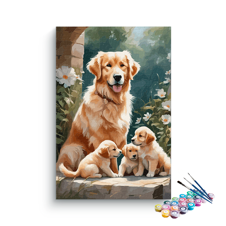 DIY Painting Kit -Golden Retriever Family Paint by Numbers Kit