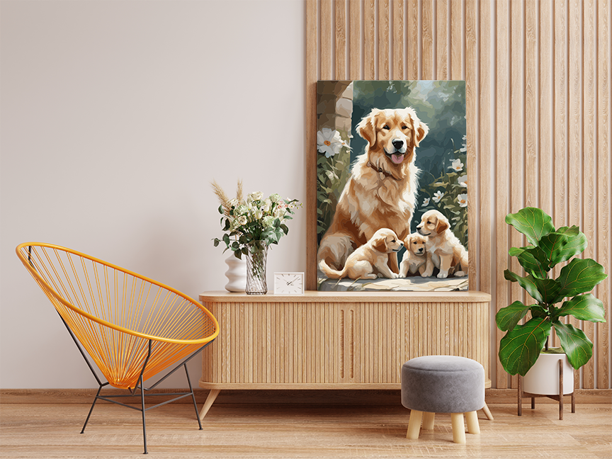 DIY Paint by numbers kit - Golden Retriever Family Paint by Numbers Kit